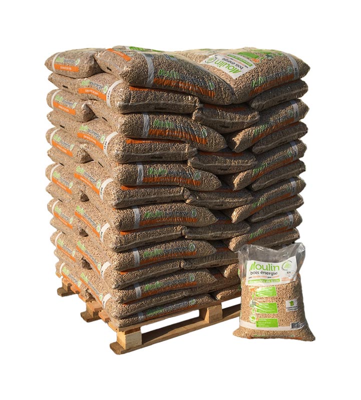Demi-palette-Moulin-Bois-Energie-1 GRANULÉS DE BOIS Moulin Bois Energie Palette de 65 Sacs de 15kg soit 975KG – Image 1