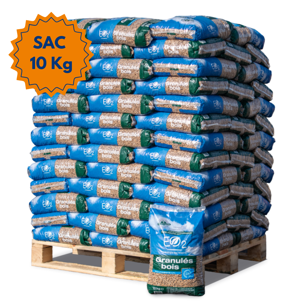 Palette_eo2_10kg GRANULÉS DE BOIS EO2 – PALETTE DE 104 SACS DE 15KG SOIT 1040 KG EO2® – Image 1