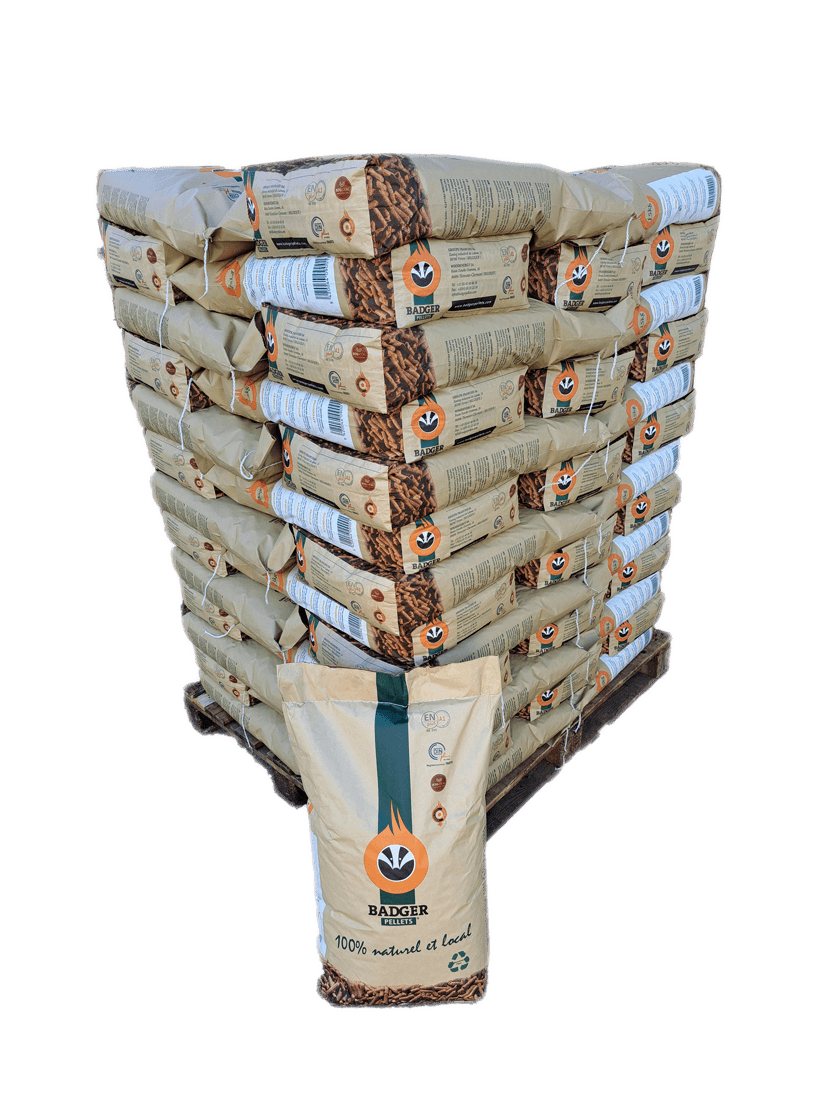 PalletteBadger-1 GRANULÉS DE BOIS BADGER Palette de 65 Sacs de 15kg soit 975kg – Image 1